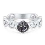 Minimalist Round Natural Rutilated Quartz Filigree Ring 925 Sterling Silver