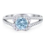 Art Deco Round Natural Aquamarine Floral Ring 925 Sterling Silver