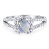 Art Deco Round Natural Moonstone Floral Ring 925 Sterling Silver