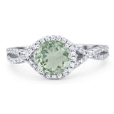 Round Natural Green Amethyst Prasiolite Infinity Shank Twisted Ring 925 Sterling Silver