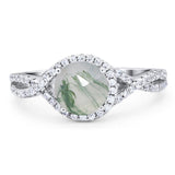 Round Natural Green Moss Agate Infinity Shank Twisted Ring 925 Sterling Silver