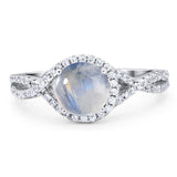 Round Natural Moonstone Infinity Shank Twisted Ring 925 Sterling Silver