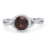 Round Natural Chocolate Smoky Quartz Infinity Shank Twisted Ring 925 Sterling Silver