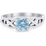 Round Natural Aquamarine Solitaire Trinity Ring 925 Sterling Silver