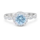 Art Deco Round Natural Aquamarine Halo Engagement Ring 925 Sterling Silver