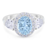 Art Deco Three Stone Oval Natural Aquamarine Trio Ring 925 Sterling Silver