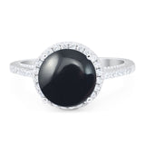 Art Deco Round Natural Black Onyx Hidden Halo Ring 925 Sterling Silver