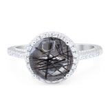 Art Deco Round Natural Rutilated Quartz Hidden Halo Ring 925 Sterling Silver