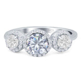 Three Stone Art Deco Round Moissanite Trio Ring 925 Sterling Silver