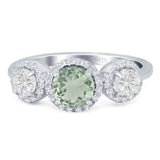 Three Stone Round Natural Stone Ring