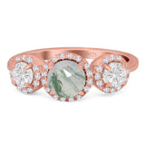 Three Stone Round Natural Stone Ring