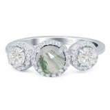 Three Stone Round Natural Stone Ring