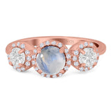 Three Stone Round Natural Stone Ring