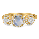 Three Stone Round Natural Stone Ring