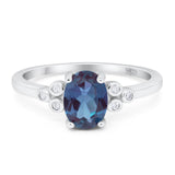 Oval Lab Alexandrite Cluster Wedding Ring 925 Sterling Silver
