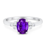 Oval Natural Amethyst Cluster Wedding Ring 925 Sterling Silver