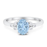 Oval Natural Aquamarine Cluster Wedding Ring 925 Sterling Silver