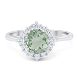 Vintage Style Round Natural Green Amethyst Prasiolite Halo Ring 925 Sterling Silver
