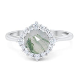 Art Deco Round Natural Stone Halo Ring