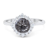 Vintage Style Round Natural Rutilated Quartz Halo Ring 925 Sterling Silver