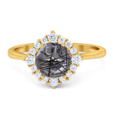 Art Deco Round Natural Stone Halo Ring