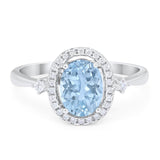 Art Deco Oval Natural Aquamarine Halo Wedding Ring 925 Sterling Silver