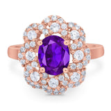 Vintage Style Oval Natural Stone Floral Ring