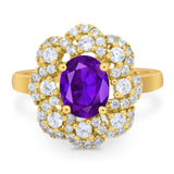 Vintage Style Oval Natural Stone Floral Ring