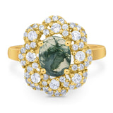 Vintage Style Oval Natural Stone Floral Ring