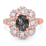 Vintage Style Oval Natural Stone Floral Ring