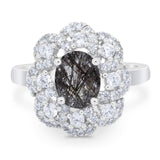 Vintage Style Oval Natural Stone Floral Ring