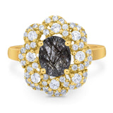 Vintage Style Oval Natural Stone Floral Ring