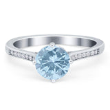 Art Deco Round Natural Aquamarine Wedding Engagement Ring 925 Sterling Silver