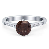 Art Deco Round Natural Chocolate Smoky Quartz Wedding Engagement Ring 925 Sterling Silver