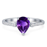 Vintage Style Pear Teardrop Natural Amethyst Wedding Ring 925 Sterling Silver