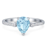 Vintage Style Pear Teardrop Natural Aquamarine Wedding Ring 925 Sterling Silver