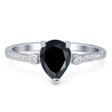 Vintage Style Pear Teardrop Natural Black Onyx Wedding Ring 925 Sterling Silver