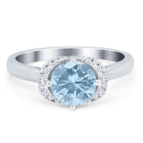 Round Natural Aquamarine Halo Wedding Ring 925 Sterling Silver