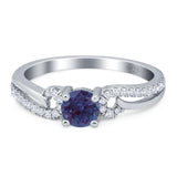 Vintage Style Round Lab Alexandrite Wedding Ring 925 Sterling Silver