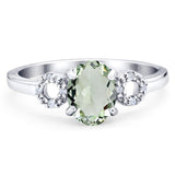 Art Deco Oval Natural Green Amethyst Prasiolite Filigree Ring 925 Sterling Silver