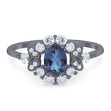 Art Deco Oval Natural Stone Flower Ring