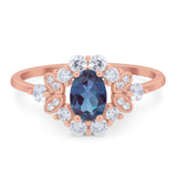 Art Deco Oval Natural Stone Flower Ring