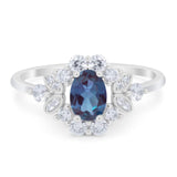 Art Deco Oval Natural Stone Flower Ring