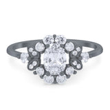 Art Deco Oval Natural Stone Flower Ring