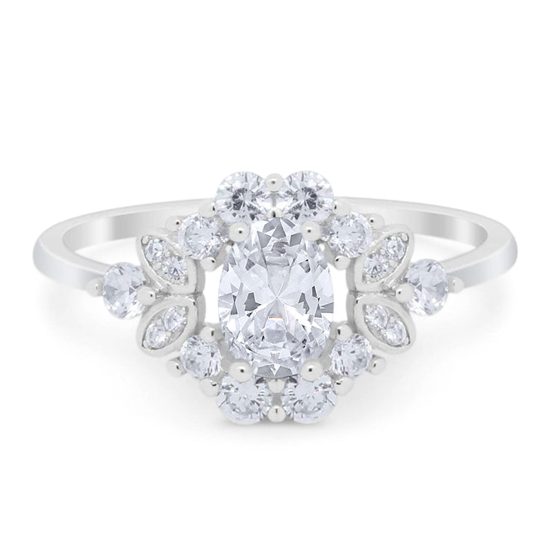 Art Deco Oval Natural Stone Flower Ring