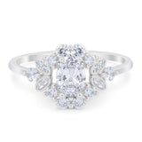 Oval Moissanite Floral Cluster CZ Ring 925 Sterling Silver