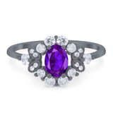 Art Deco Oval Natural Stone Flower Ring