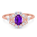 Art Deco Oval Natural Stone Flower Ring