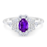 Art Deco Oval Natural Stone Flower Ring