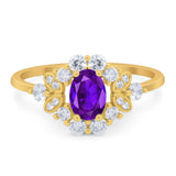 Art Deco Oval Natural Stone Flower Ring